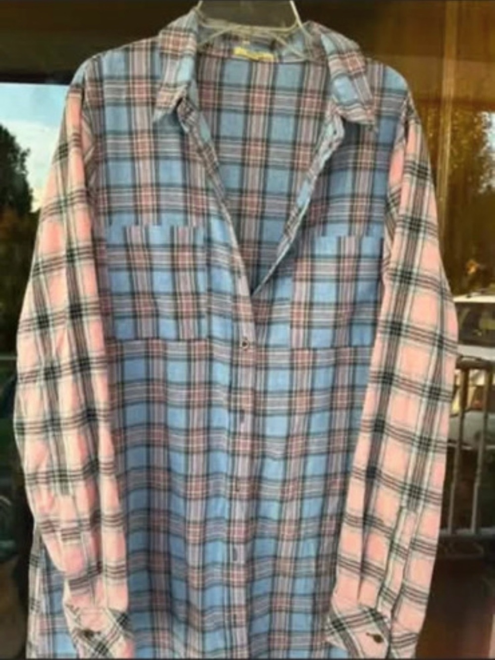 Classic Plaid Button-Down Shirt in Blue and Pink